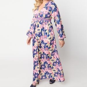 UV Navy & Purple Floral Print Buttercup Maxi Dress NWT